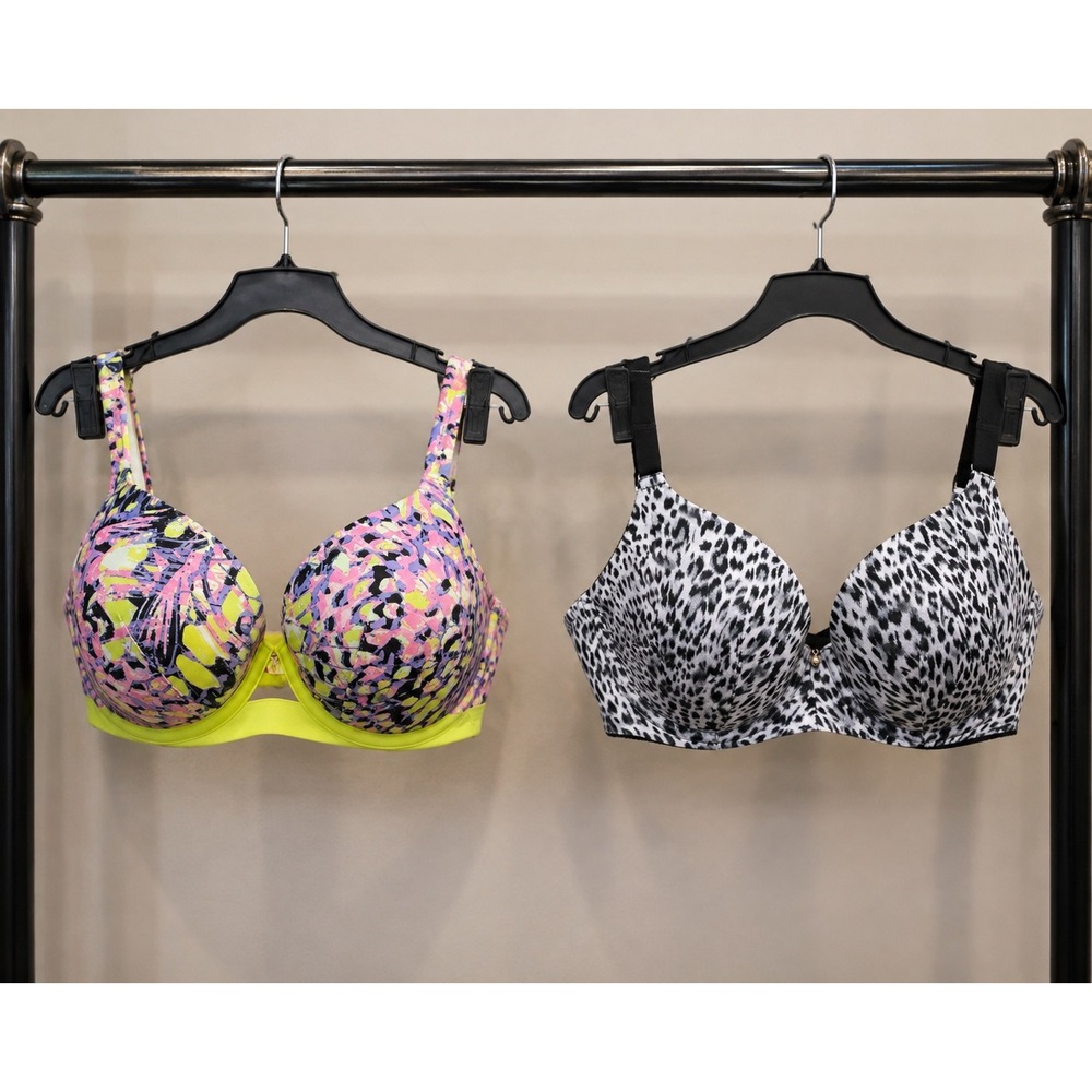 Cacique Balconette Bra Set 40D Boost Neon Floral & Lightly Lined Leopard Print